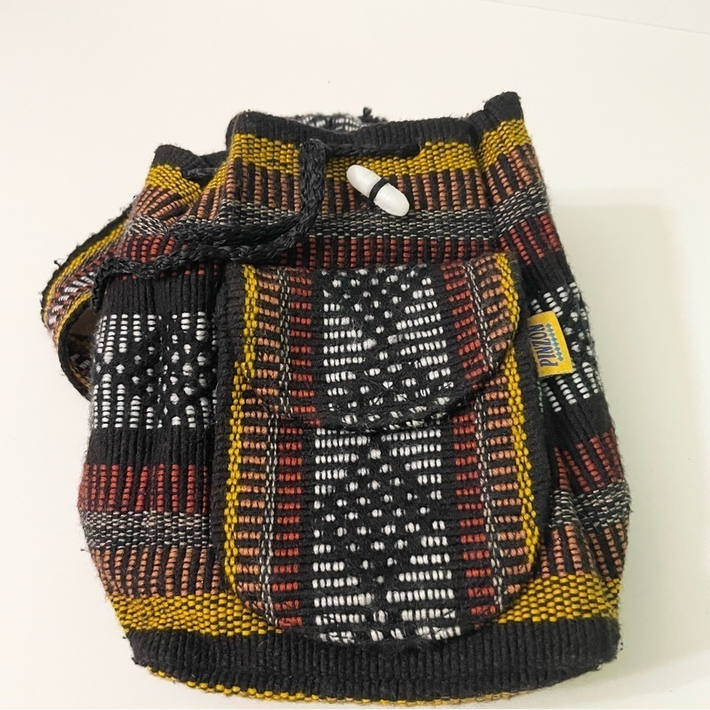 Pinzon Woven Drawstring Boho Hippie Bag Rasta Back Pack - Picture 6 of 16